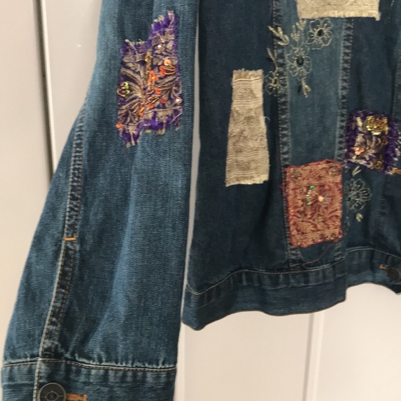 Chico’s Denim Jean Jacket Boho Unique Size 3 (XL/16) - Picture 5 of 8